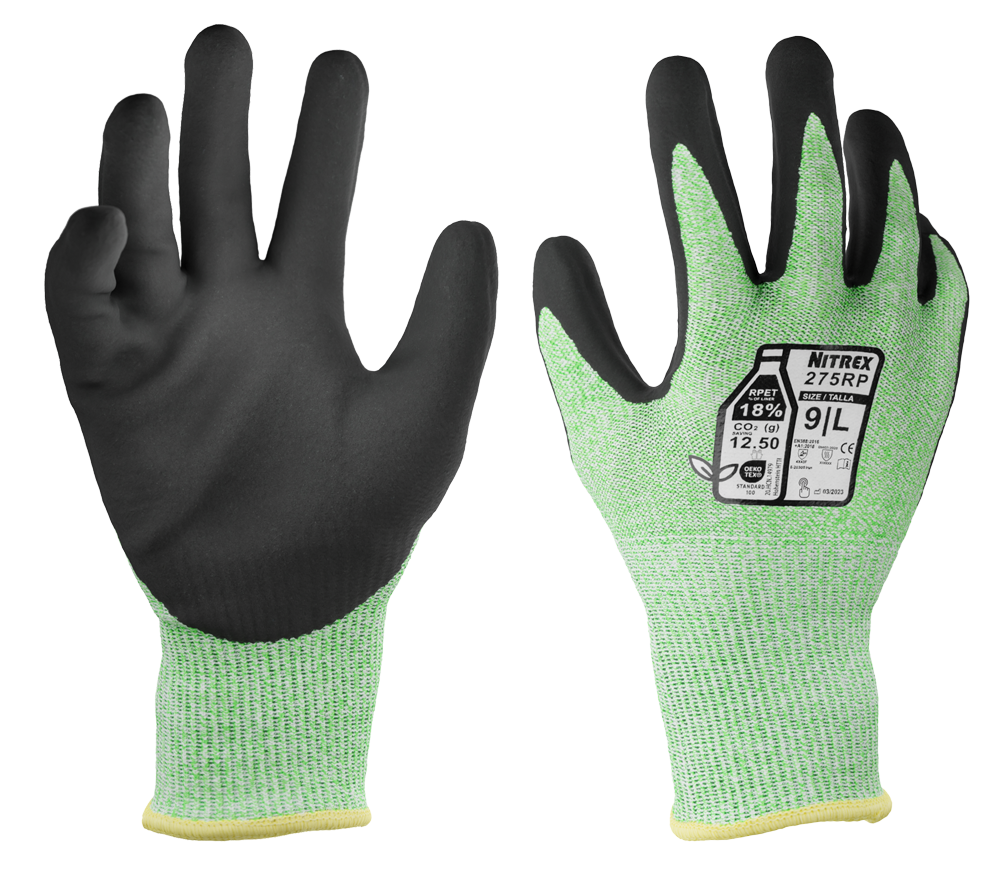 nitrex handschuhe Arbeitsschutzhandschuhe grün gesandete Nitril-Handflächenbeschichtung mit Schnittfestigkeitslevel F| Nitrex 275RP – Unigloves