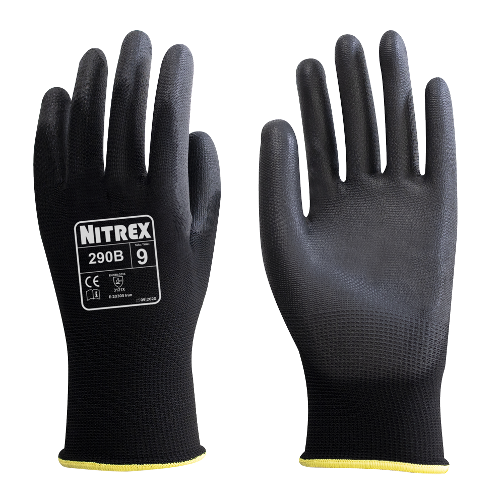 Schwarze atmungsaktive Handschuhe mit PU-Handflächenbeschichtung